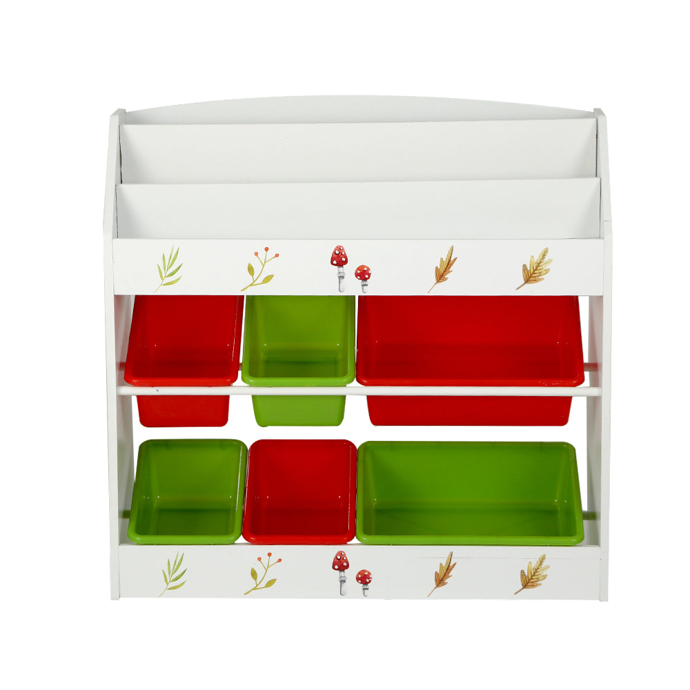Kids Bookshelf Organiser with 6 Toy Storage Bins - Homecoze