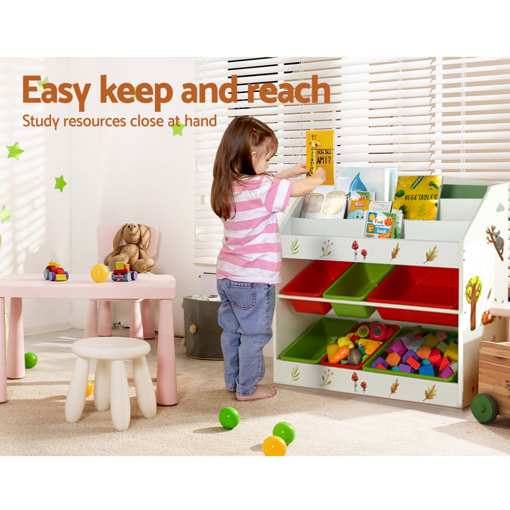 Kids Bookshelf Organiser with 6 Toy Storage Bins - Homecoze