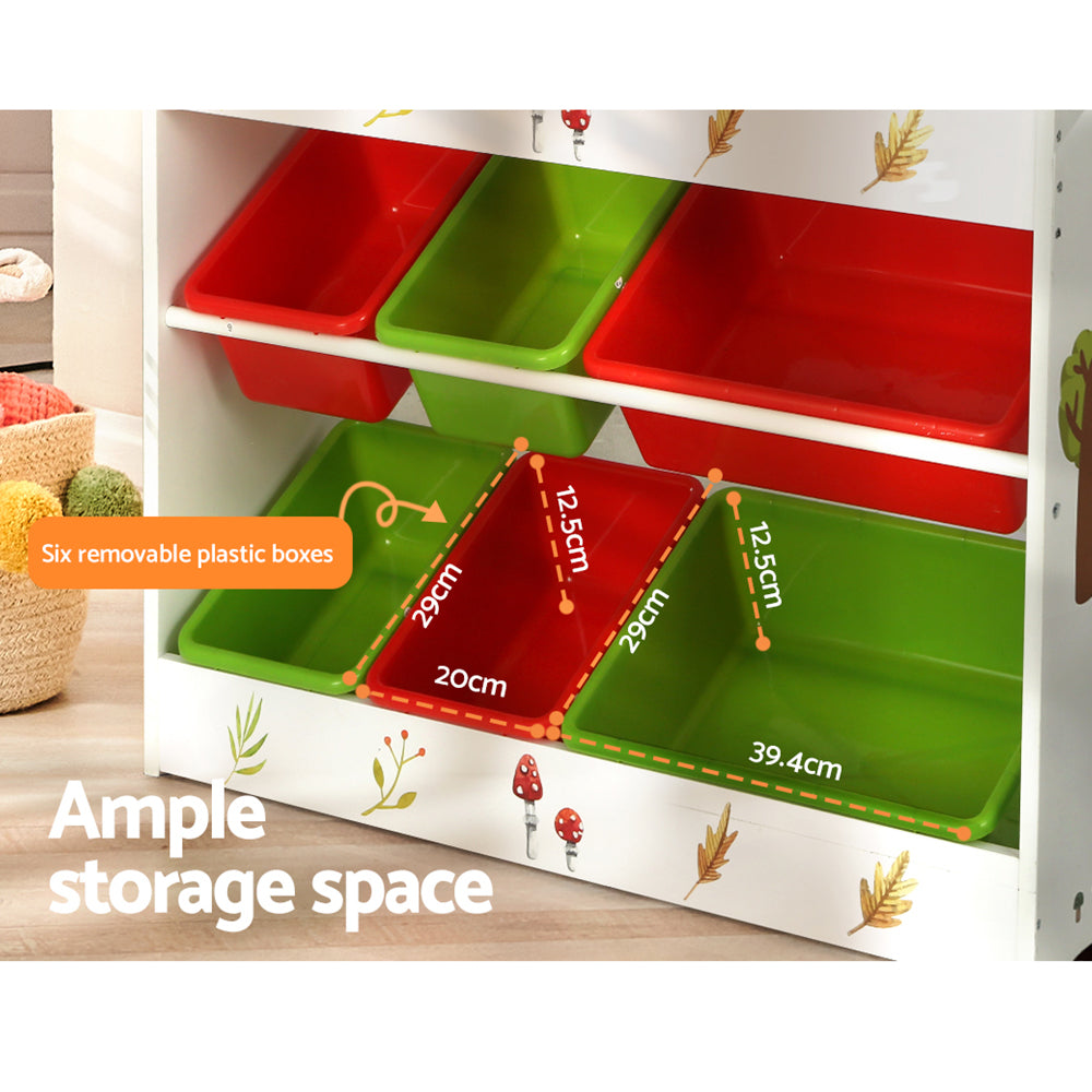 Kids Bookshelf Organiser with 6 Toy Storage Bins - Homecoze