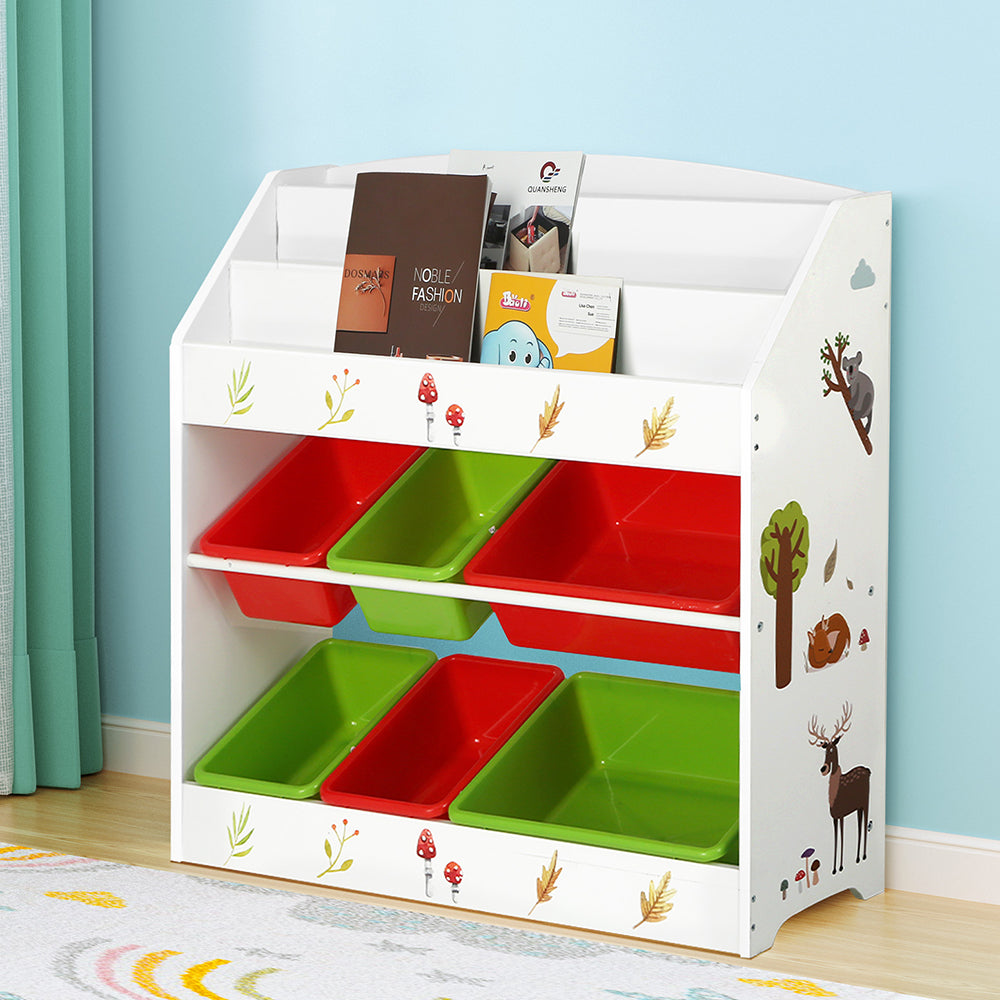 Kids Bookshelf Organiser with 6 Toy Storage Bins - Homecoze