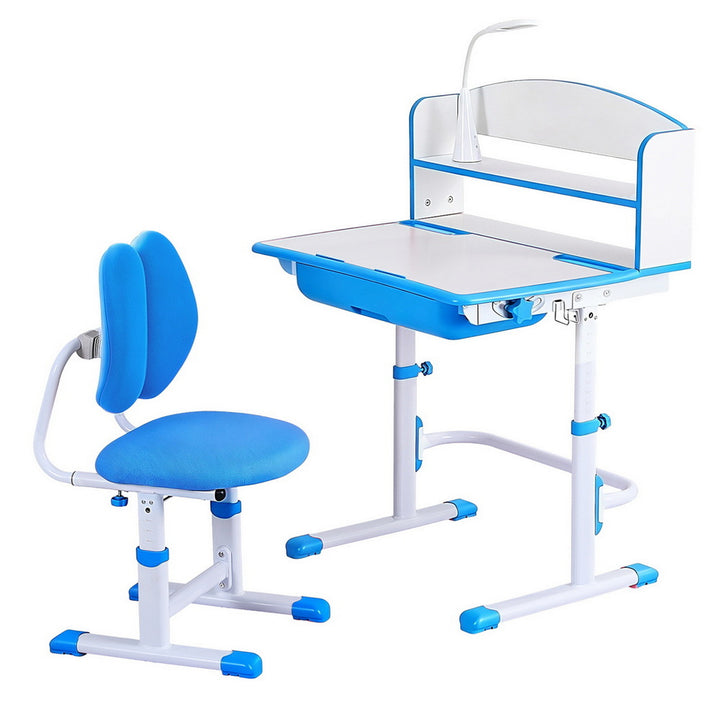 Keezi Kids Study Desk Chair Set Adjustable Ergonomic Table LED Lamp Blue - Homecoze