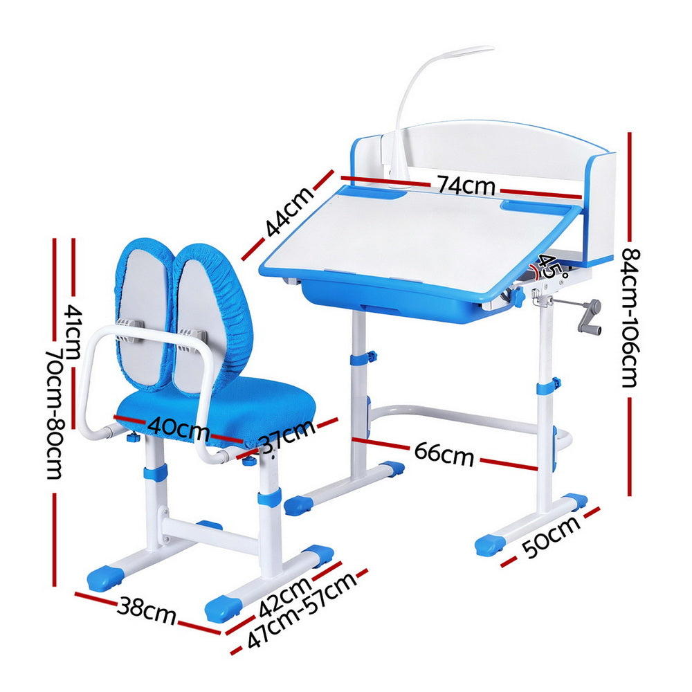 Keezi Kids Study Desk Chair Set Adjustable Ergonomic Table LED Lamp Blue - Homecoze