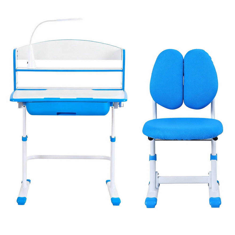 Keezi Kids Study Desk Chair Set Adjustable Ergonomic Table LED Lamp Blue - Homecoze