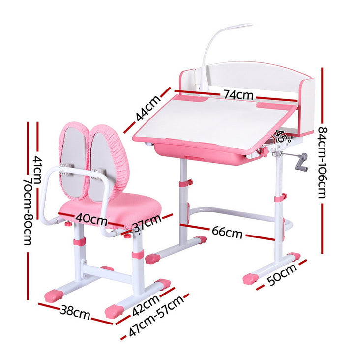 Keezi Kids Study Desk Chair Set Adjustable Ergonomic Table LED Lamp Pink - Homecoze