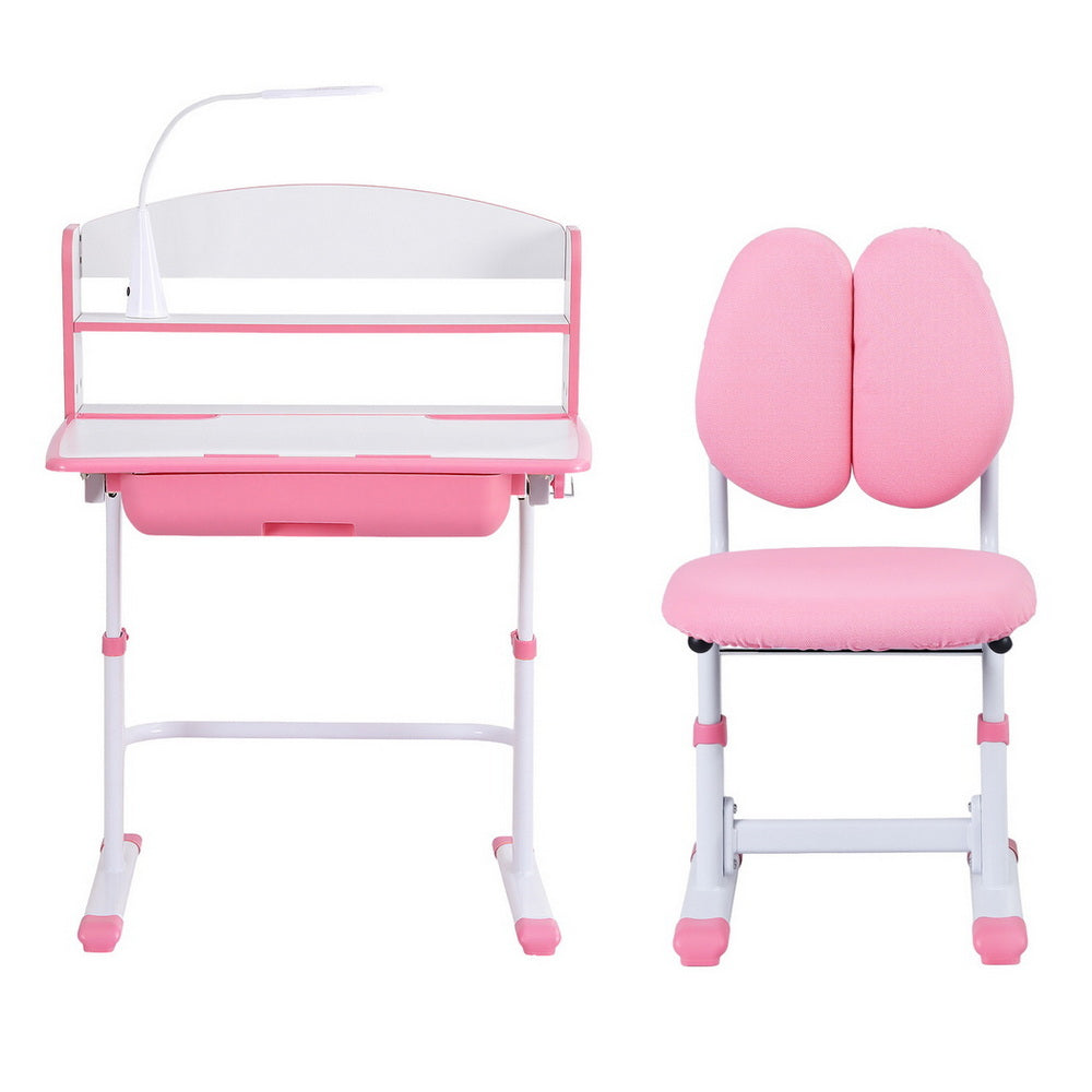 Keezi Kids Study Desk Chair Set Adjustable Ergonomic Table LED Lamp Pink - Homecoze