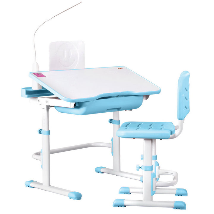 Keezi Kids Table and Chair Set Adjustable Study Desk w/ LED Lamp Reading Blue - Homecoze