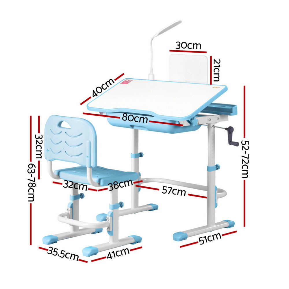 Keezi Kids Table and Chair Set Adjustable Study Desk w/ LED Lamp Reading Blue - Homecoze