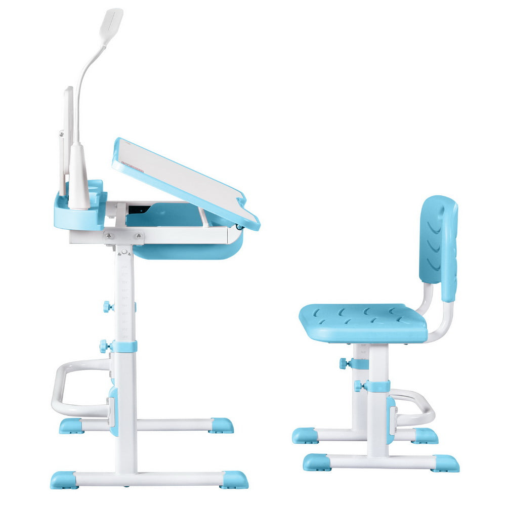 Keezi Kids Table and Chair Set Adjustable Study Desk w/ LED Lamp Reading Blue - Homecoze