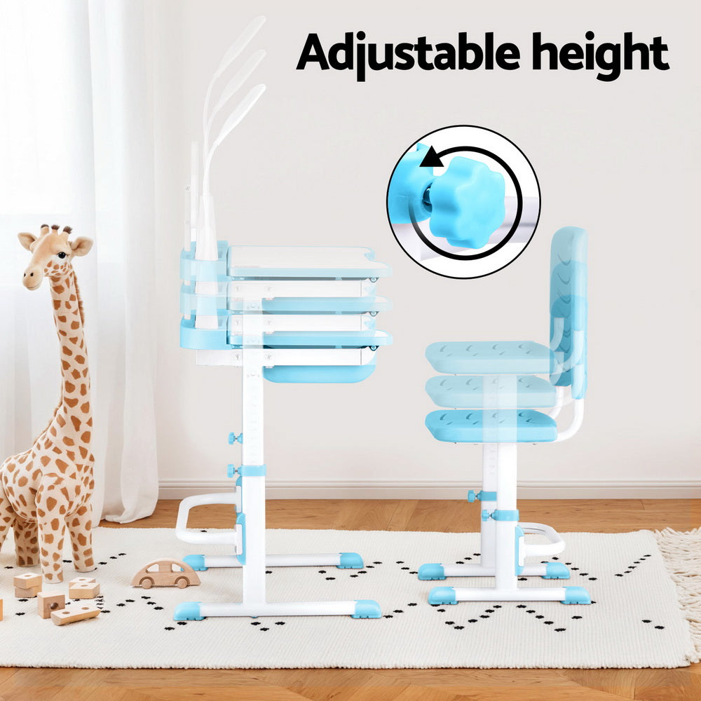 Keezi Kids Table and Chair Set Adjustable Study Desk w/ LED Lamp Reading Blue - Homecoze
