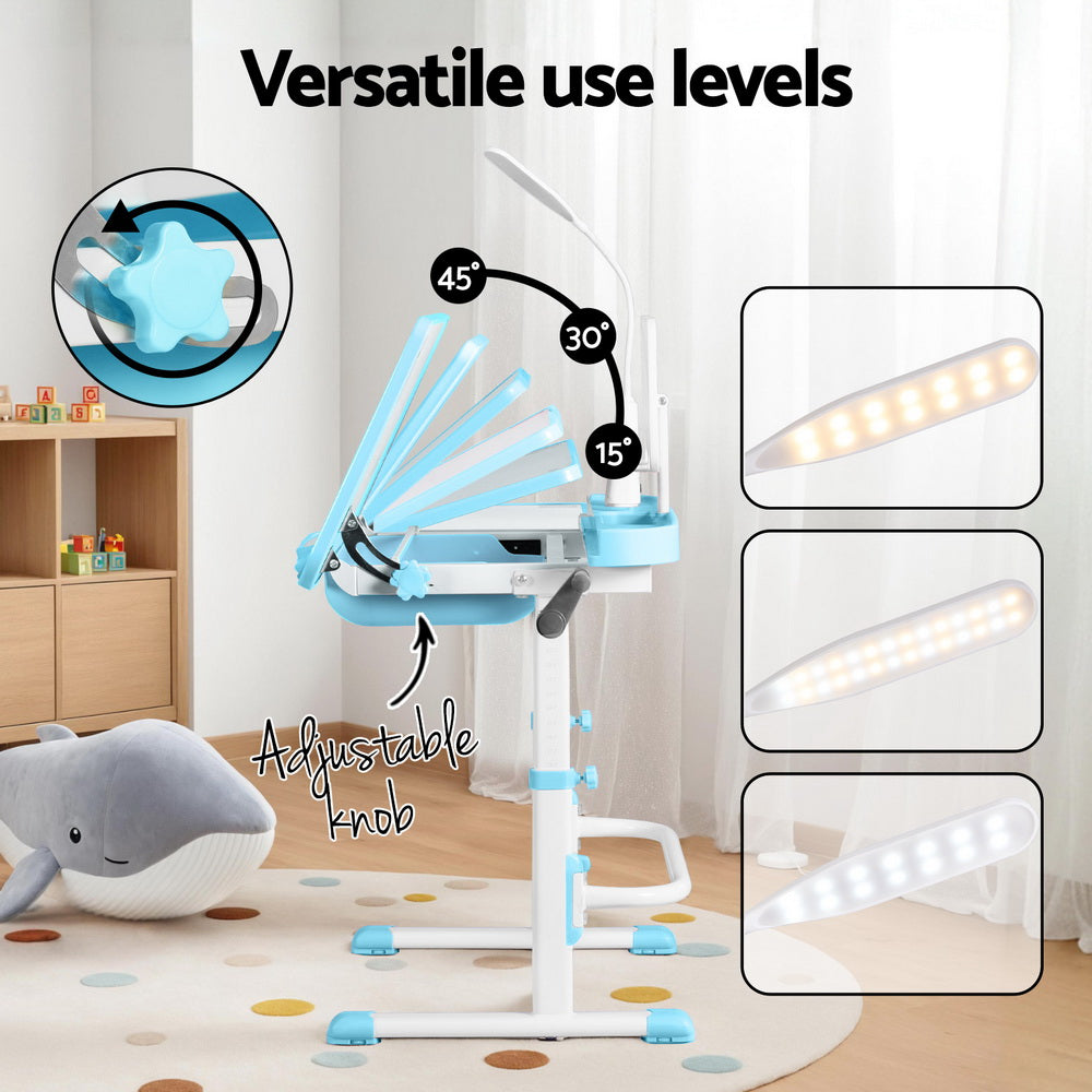Keezi Kids Table and Chair Set Adjustable Study Desk w/ LED Lamp Reading Blue - Homecoze