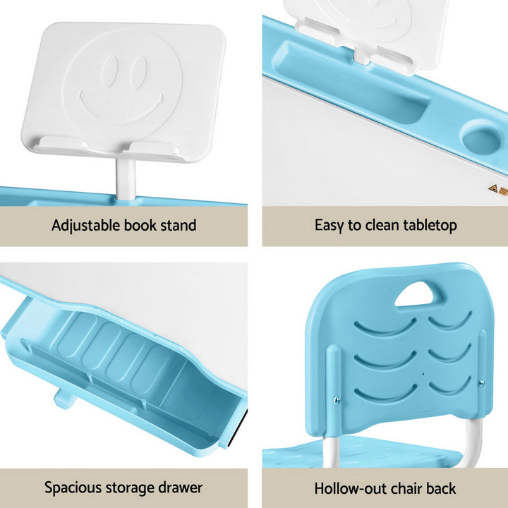 Keezi Kids Table and Chair Set Adjustable Study Desk w/ LED Lamp Reading Blue - Homecoze