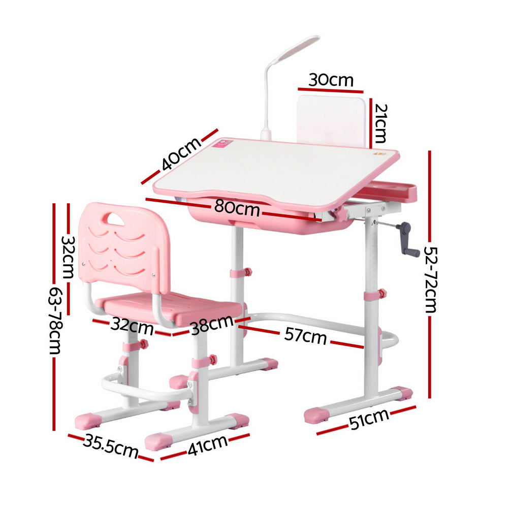 Keezi Kids Table and Chair Set Adjustable Study Desk w/ LED Lamp Reading Pink - Homecoze