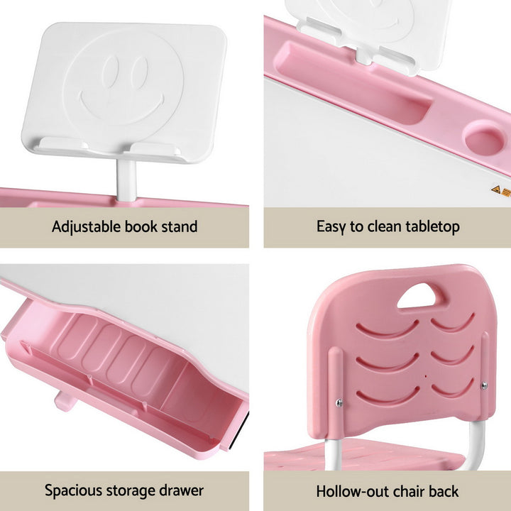 Keezi Kids Table and Chair Set Adjustable Study Desk w/ LED Lamp Reading Pink - Homecoze