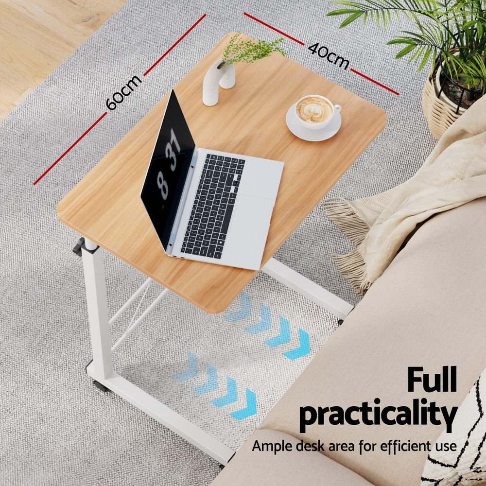 Small Portable Adjustable Height Mobile Laptop Desk - White & Oak - Homecoze