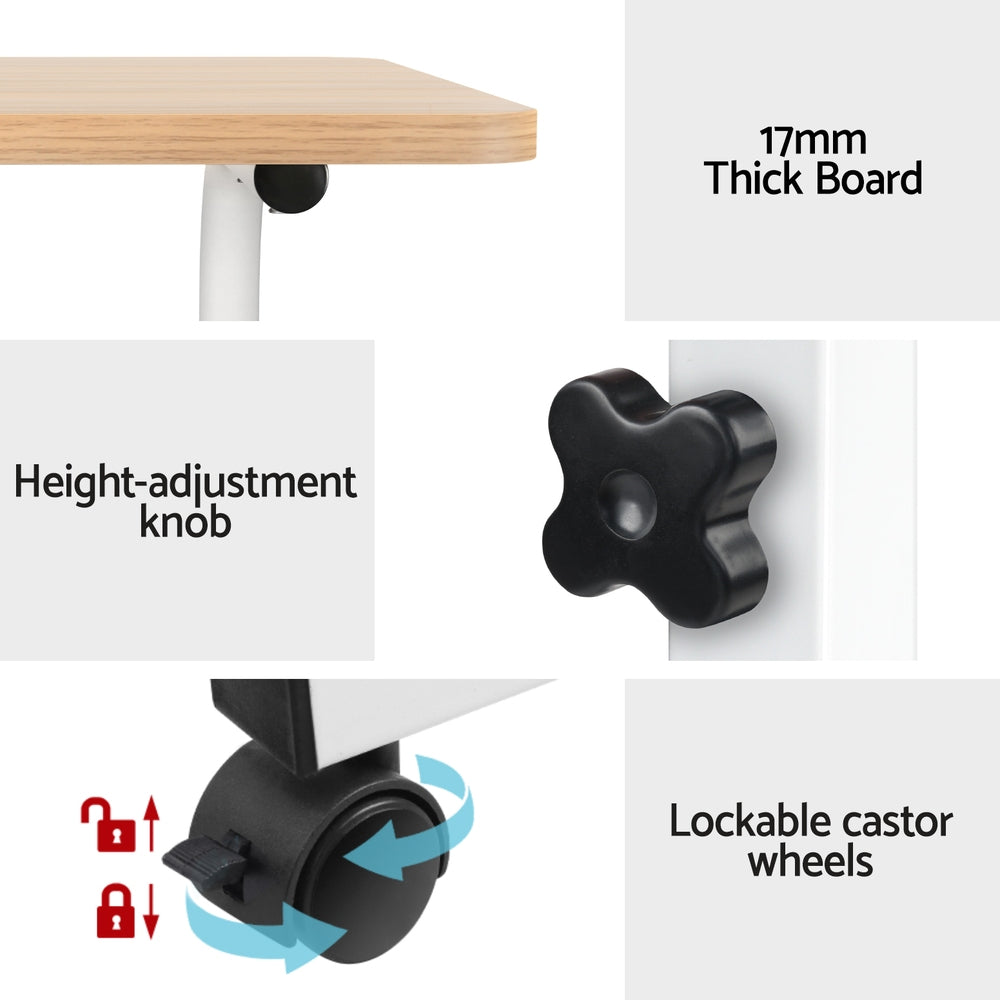 Small Portable Adjustable Height Mobile Laptop Desk - White & Oak - Homecoze