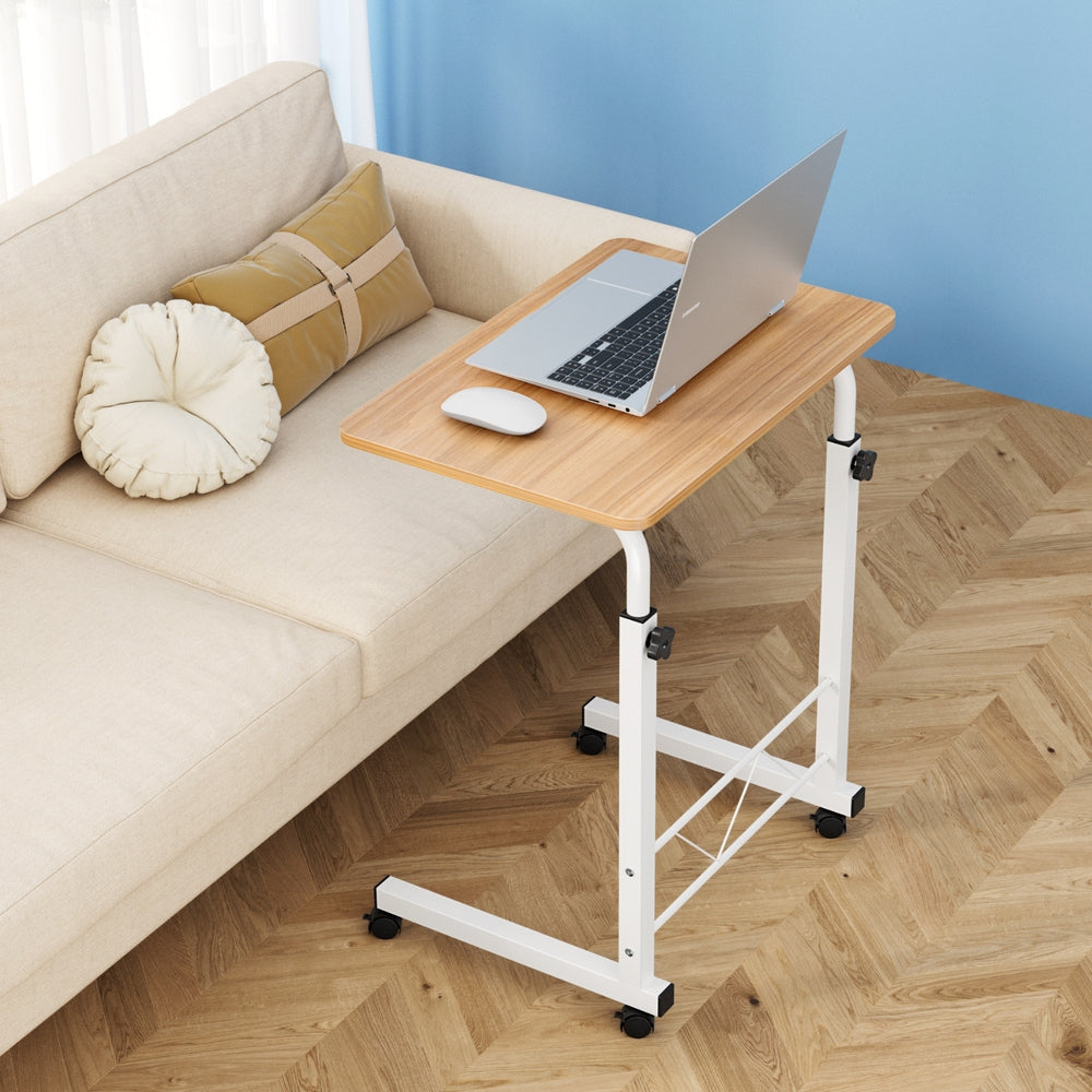 Small Portable Adjustable Height Mobile Laptop Desk - White & Oak - Homecoze