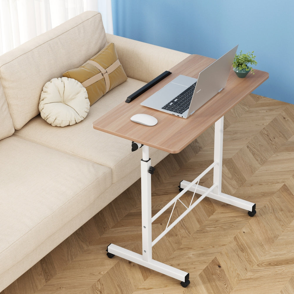 Portable Adjustable Height Mobile Laptop Desk - White & Oak - Homecoze