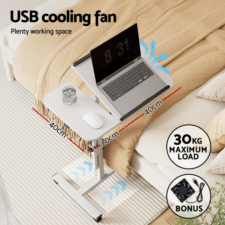 Laptop Tilt Table Desk Adjustable Stand with USB Cooling Fan - White - Homecoze
