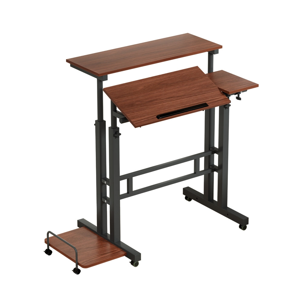 Adjustable Height Compact Dual Laptop & Desktop PC Tilt Table Desk - Dark Wood - Homecoze