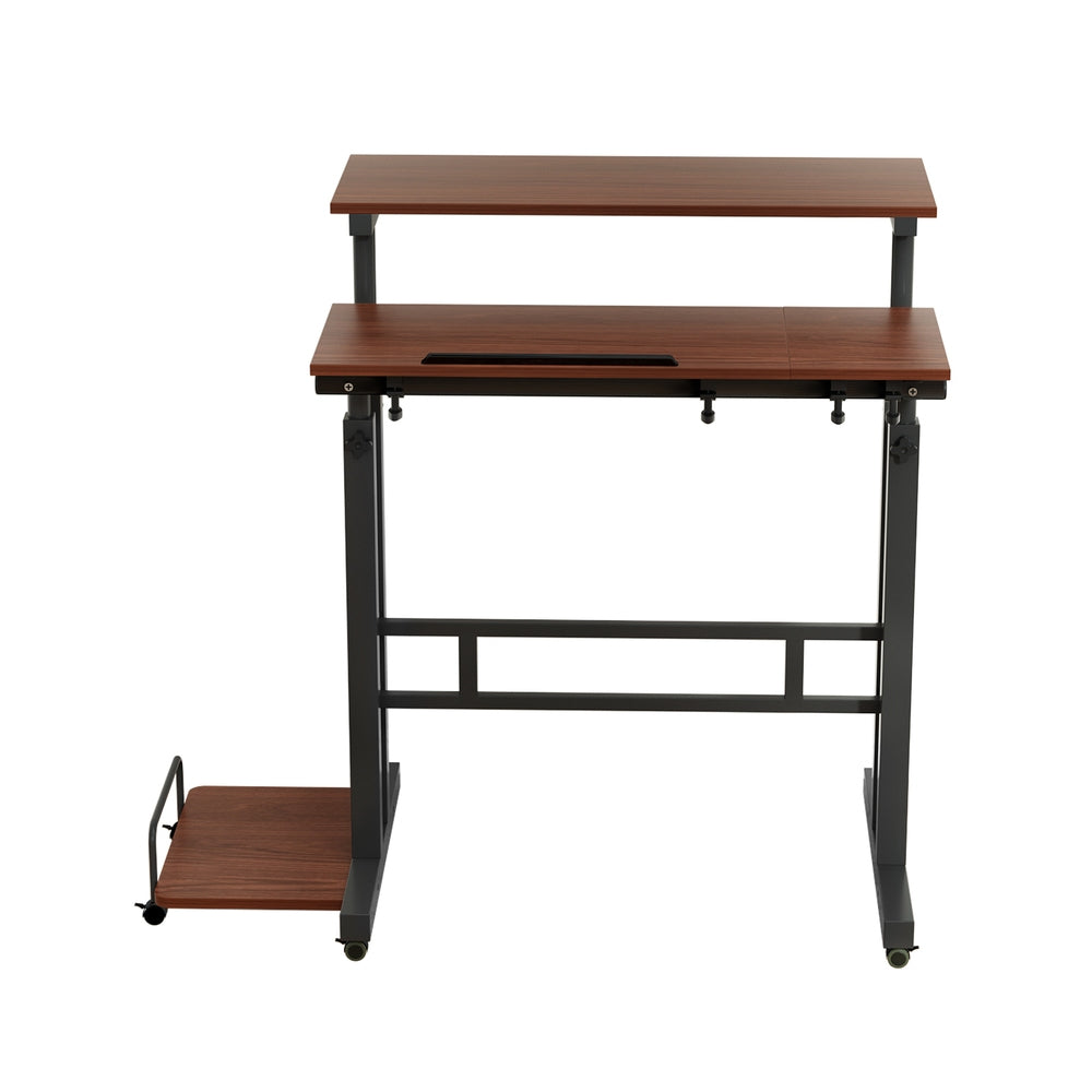 Adjustable Height Compact Dual Laptop & Desktop PC Tilt Table Desk - Dark Wood - Homecoze