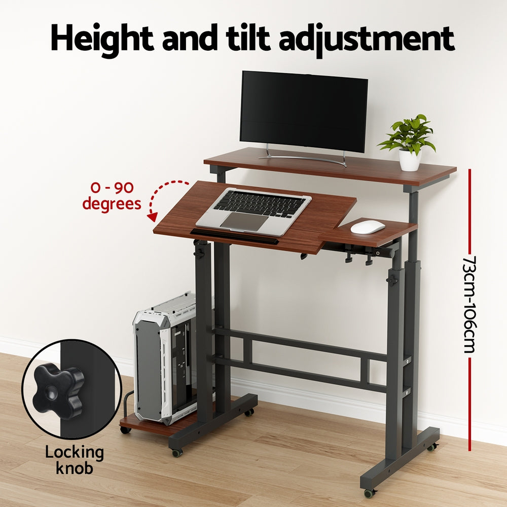 Adjustable Height Compact Dual Laptop & Desktop PC Tilt Table Desk - Dark Wood - Homecoze