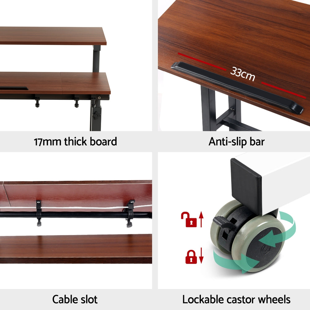 Adjustable Height Compact Dual Laptop & Desktop PC Tilt Table Desk - Dark Wood - Homecoze