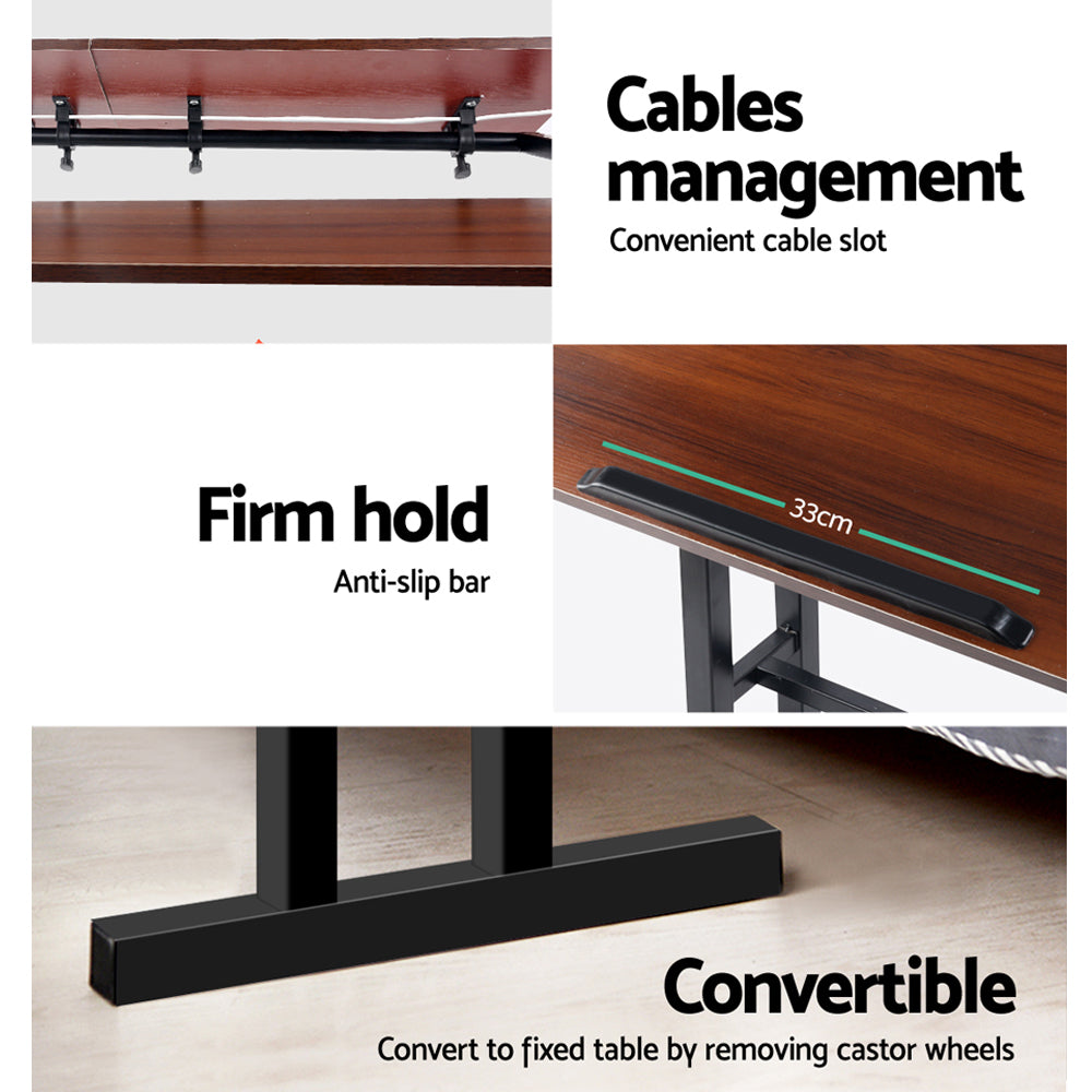 Adjustable Height Compact Dual Laptop & Desktop PC Tilt Table Desk - Dark Wood - Homecoze