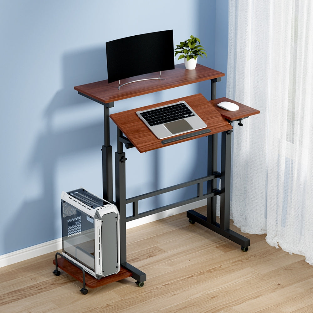 Adjustable Height Compact Dual Laptop & Desktop PC Tilt Table Desk - Dark Wood - Homecoze