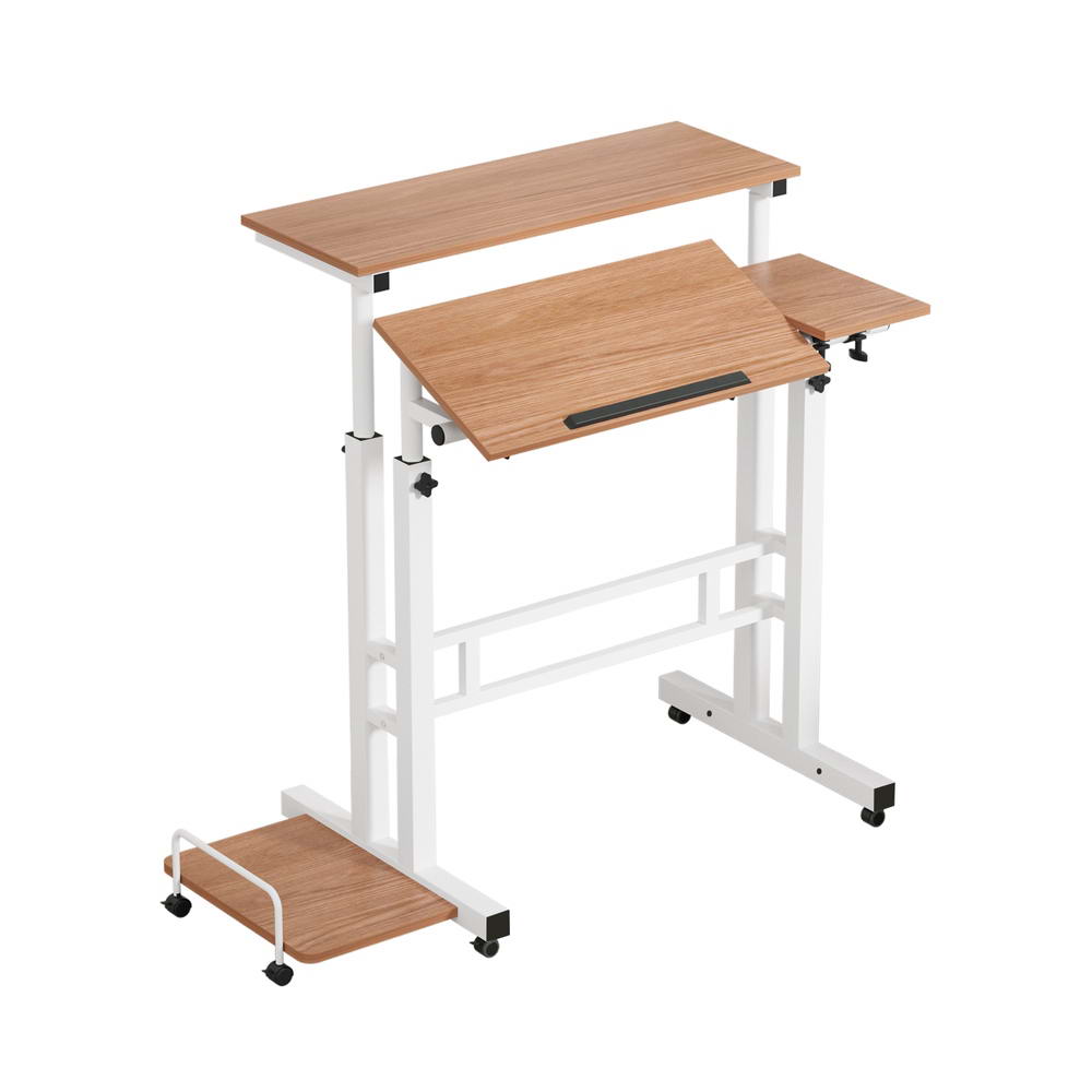 Adjustable Height Compact Dual Laptop & Desktop PC Tilt Table Desk - Oak - Homecoze