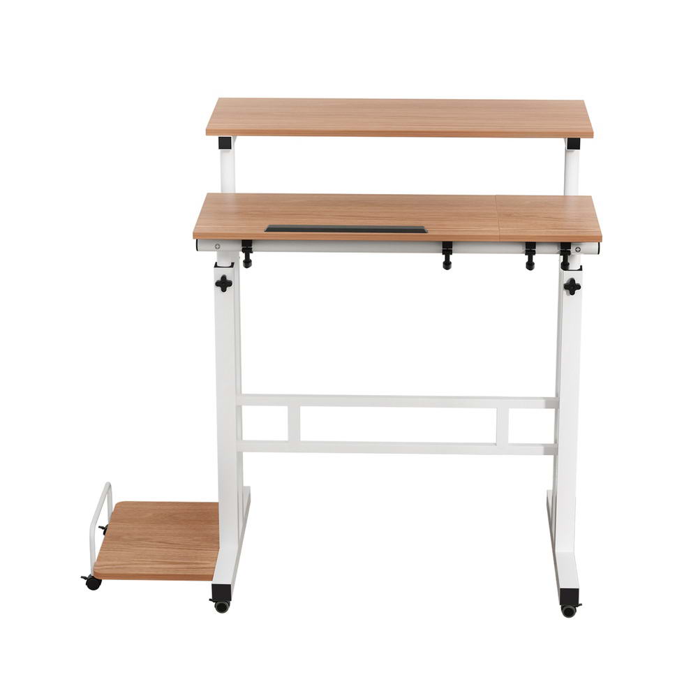 Adjustable Height Compact Dual Laptop & Desktop PC Tilt Table Desk - Oak - Homecoze