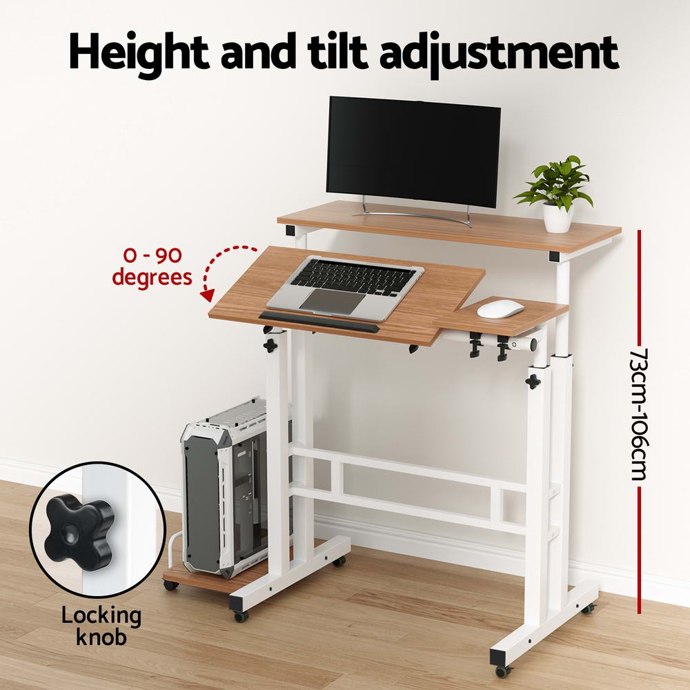 Adjustable Height Compact Dual Laptop & Desktop PC Tilt Table Desk - Oak - Homecoze