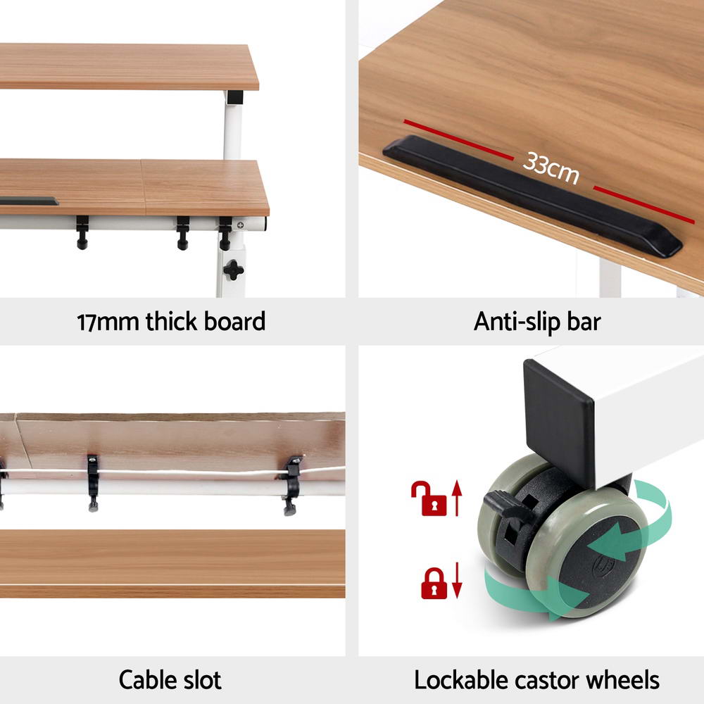 Adjustable Height Compact Dual Laptop & Desktop PC Tilt Table Desk - Oak - Homecoze
