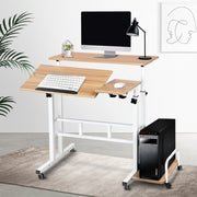 Adjustable Height Compact Dual Laptop & Desktop PC Tilt Table Desk - Oak - Homecoze