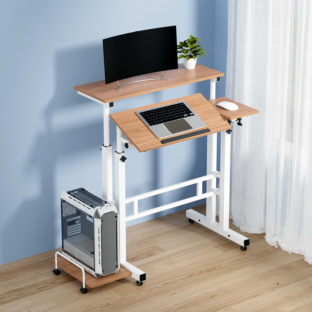 Adjustable Height Compact Dual Laptop & Desktop PC Tilt Table Desk - Oak - Homecoze