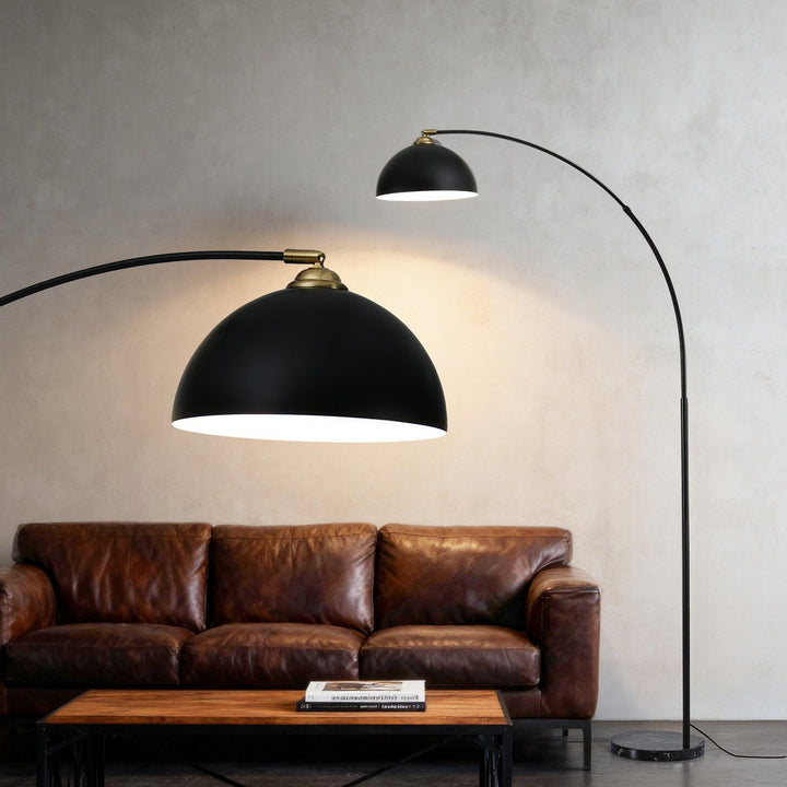 Arched Marble Base Floor Lamp 167cm - Black - Homecoze