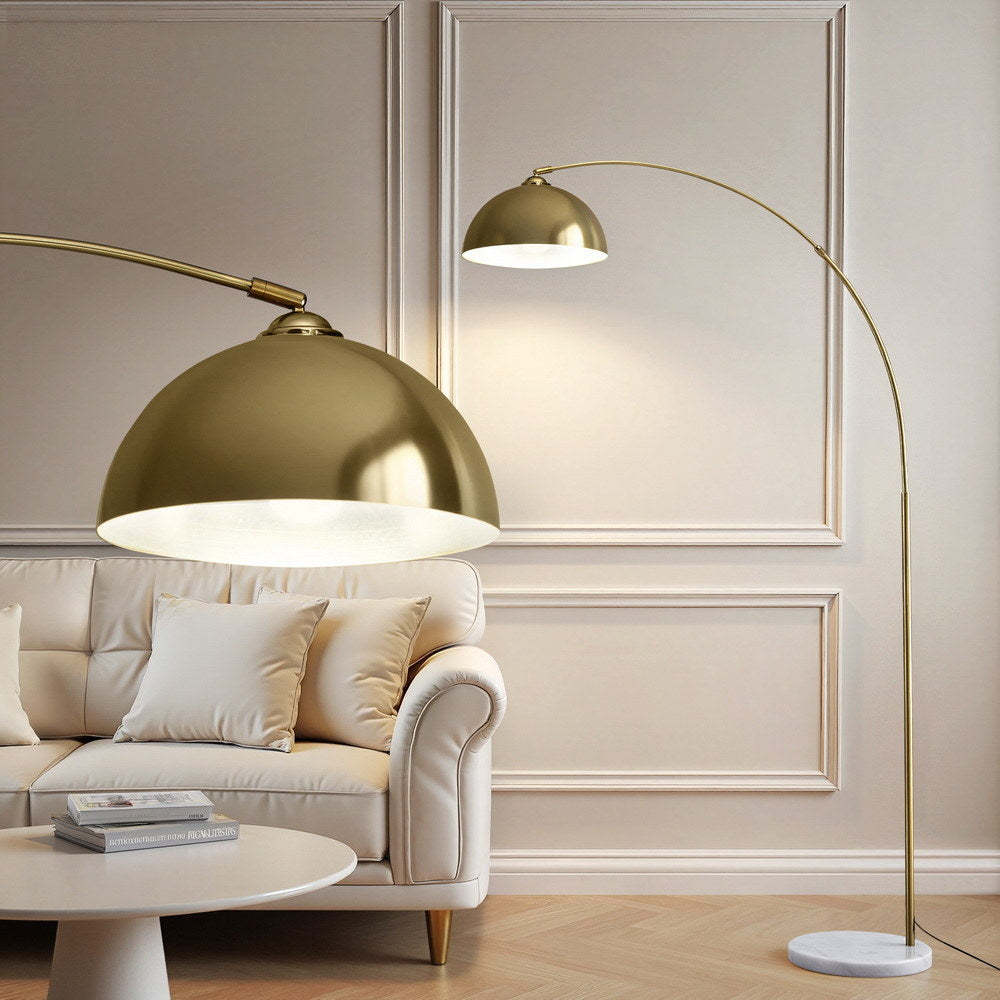Artiss Modern Arched Floor Lamp Gold Brass Standing Heavy-Duty Marble Base for Living Room Bedroom - Homecoze