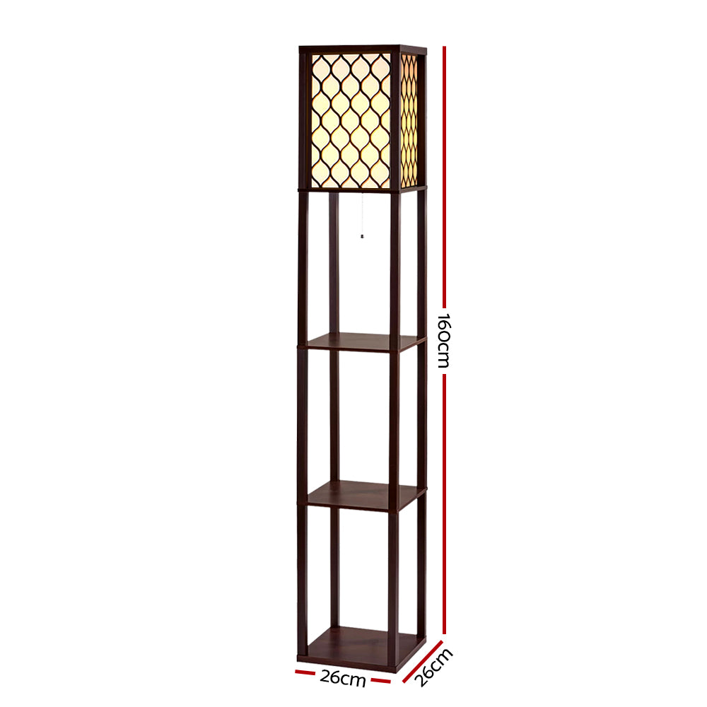 Vintage Wood Style Standing Floor Lamp Shelf - Brown Grated - Homecoze