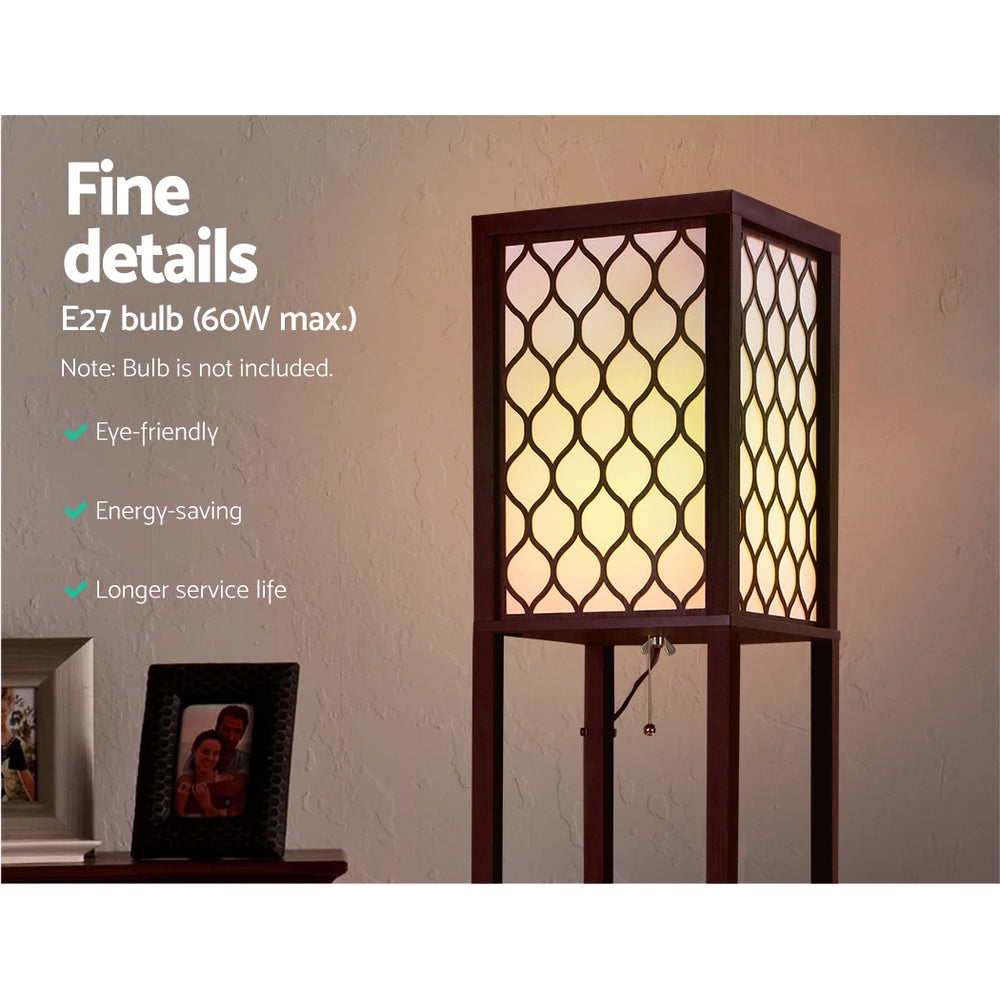 Vintage Wood Style Standing Floor Lamp Shelf - Brown Grated - Homecoze