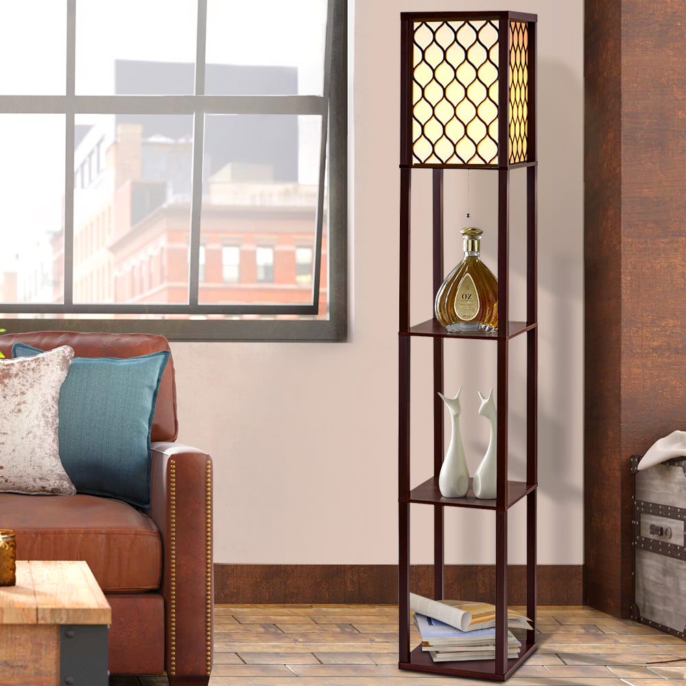 Vintage Wood Style Standing Floor Lamp Shelf - Brown Grated - Homecoze