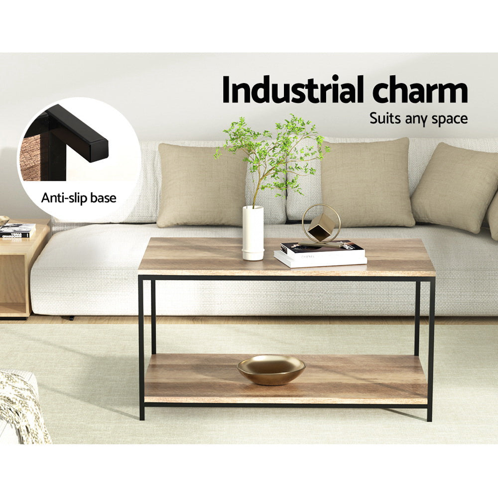 Rustic Vintage Style Wooden Coffee Table - Brown & Black - Homecoze