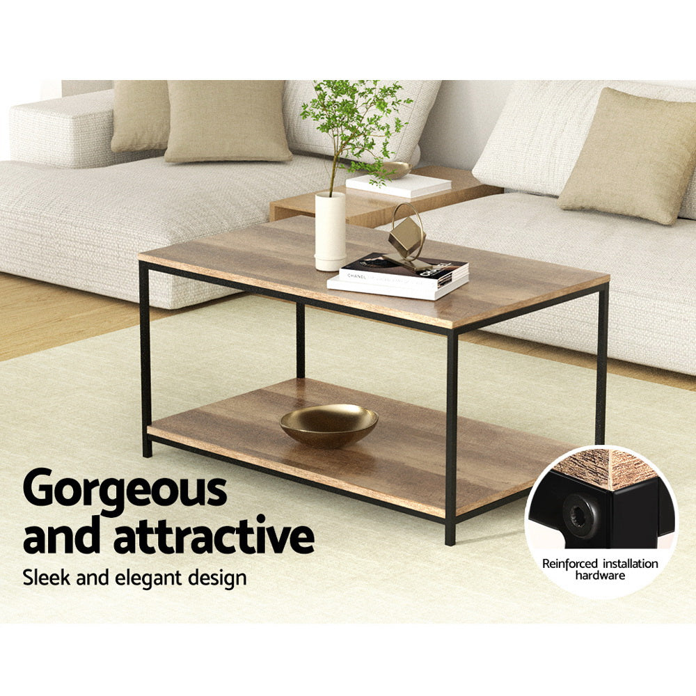 Rustic Vintage Style Wooden Coffee Table - Brown & Black - Homecoze