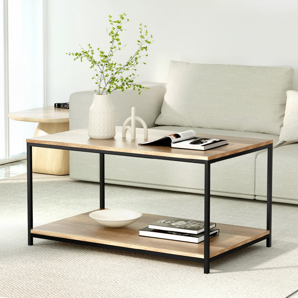 Rustic Vintage Style Wooden Coffee Table - Brown & Black - Homecoze