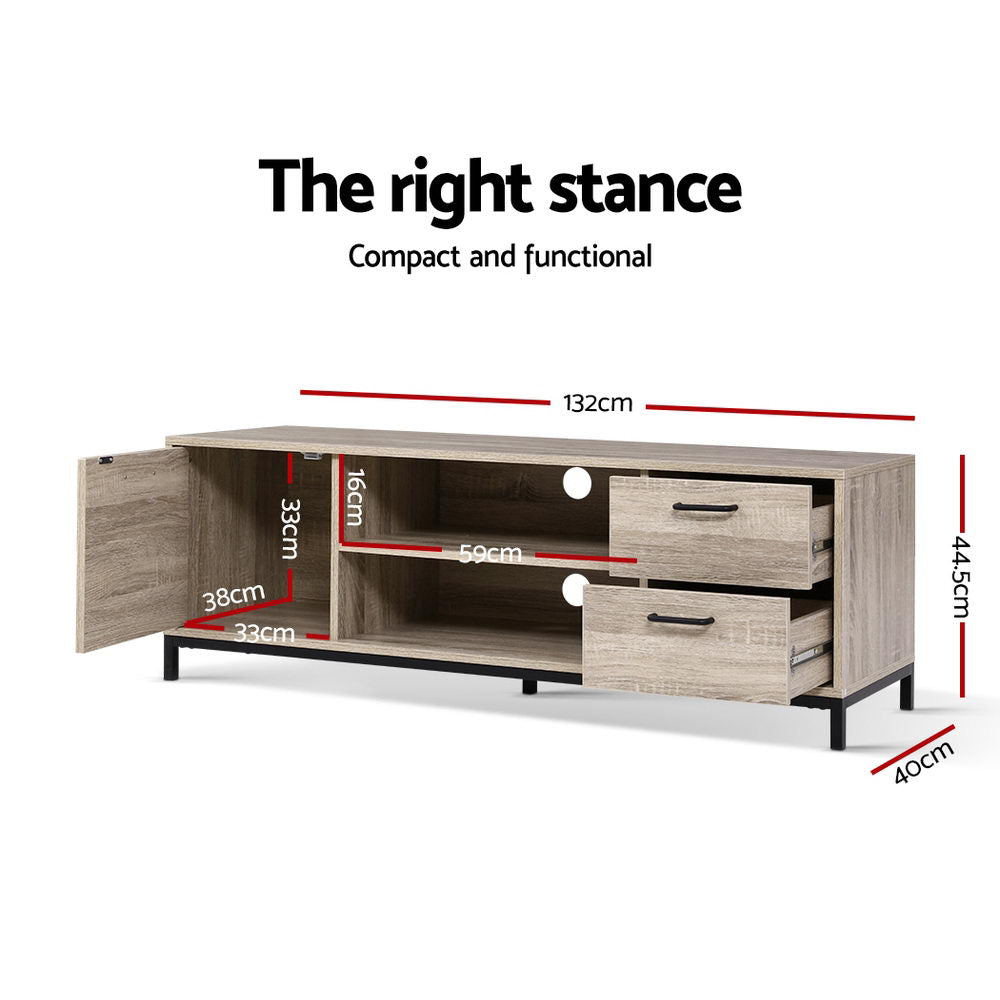 Light Oak Industrial Style Entertainment Unit 132cm - Homecoze