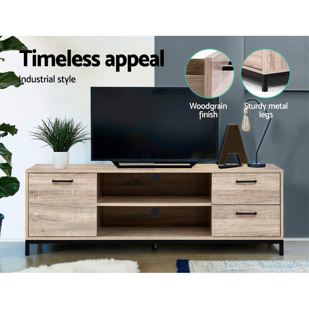 Light Oak Industrial Style Entertainment Unit 132cm - Homecoze