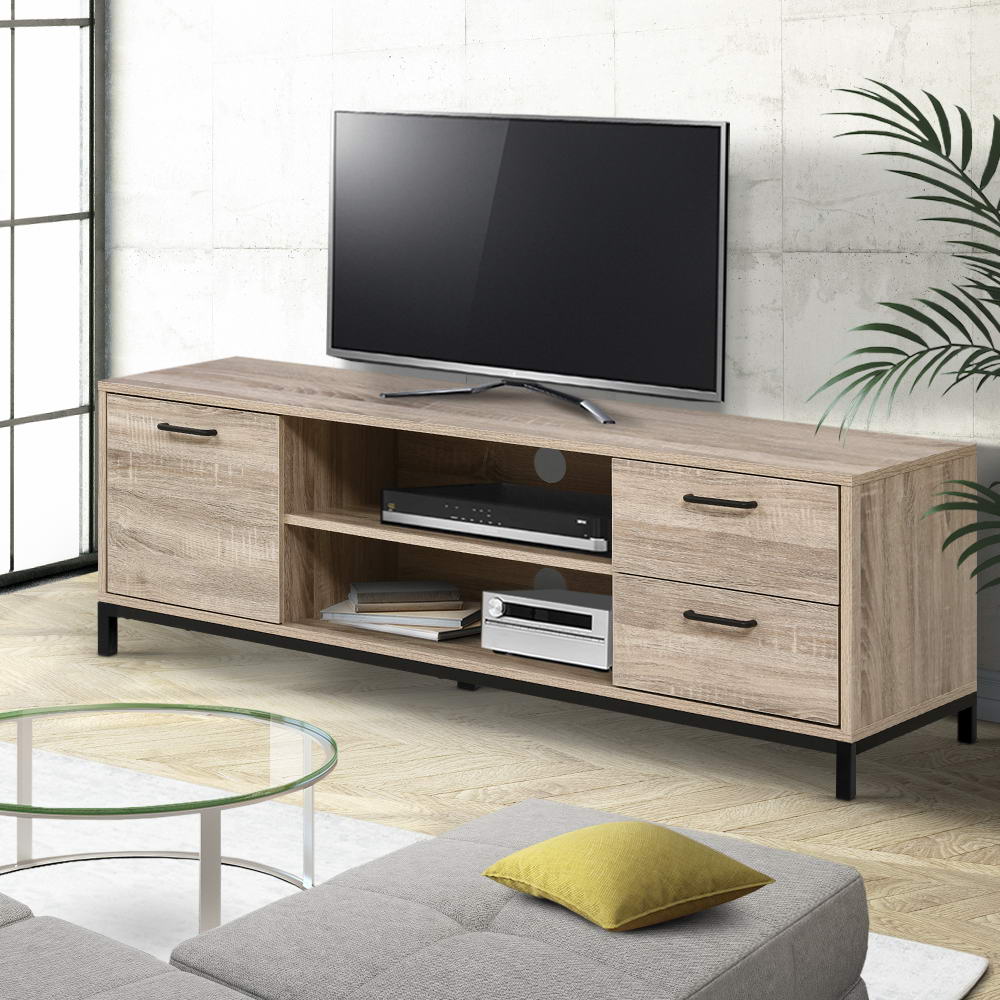 Light Oak Industrial Style Entertainment Unit 132cm - Homecoze
