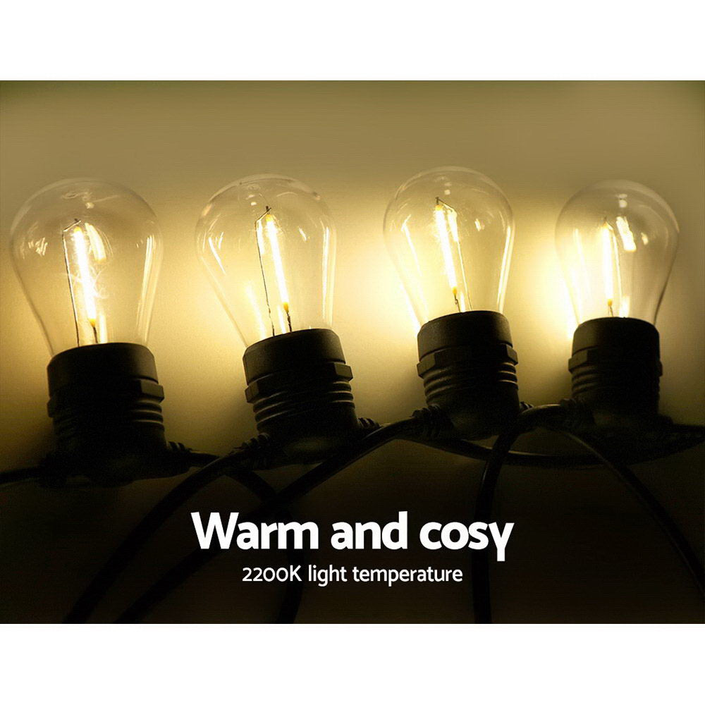 14m LED Festoon String Lights Indoor & Outdoor - 10 Medium Bulbs - Homecoze