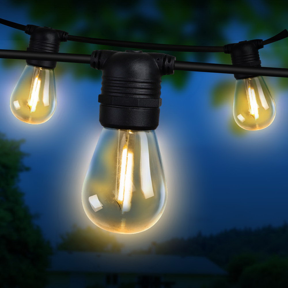 14m LED Festoon String Lights Indoor & Outdoor - 10 Medium Bulbs - Homecoze