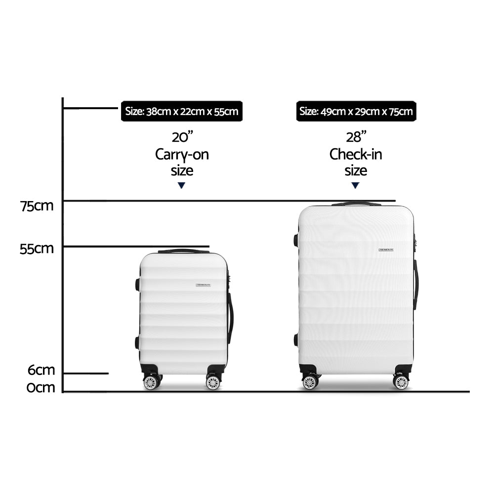 Wanderlite 2pcs Luggage Trolley Travel Suitcase Set TSA Hard Shell Case Strap White - Homecoze
