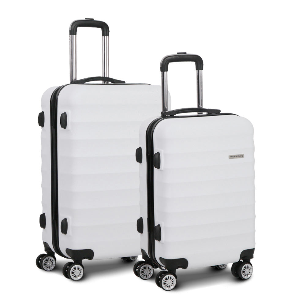 Wanderlite 2pcs Luggage Trolley Travel Suitcase Set TSA Hard Shell Case Strap White - Homecoze