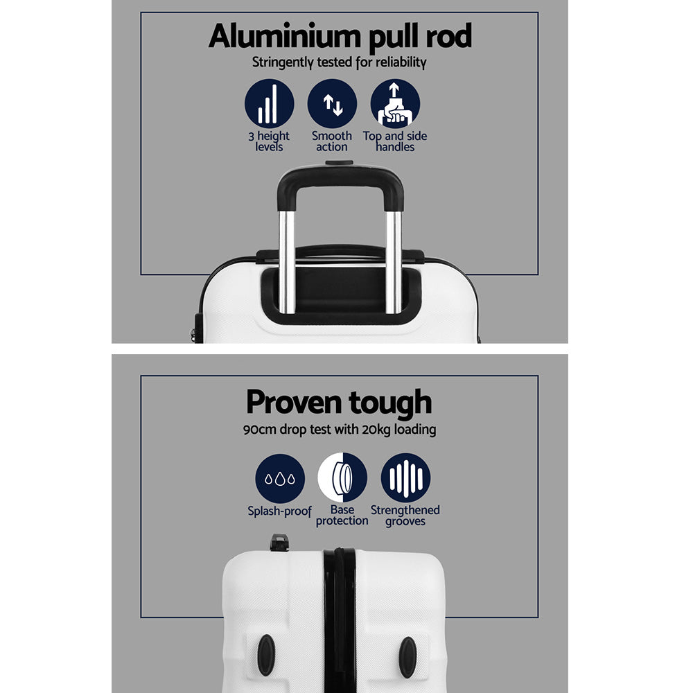 Wanderlite 2pcs Luggage Trolley Travel Suitcase Set TSA Hard Shell Case Strap White - Homecoze